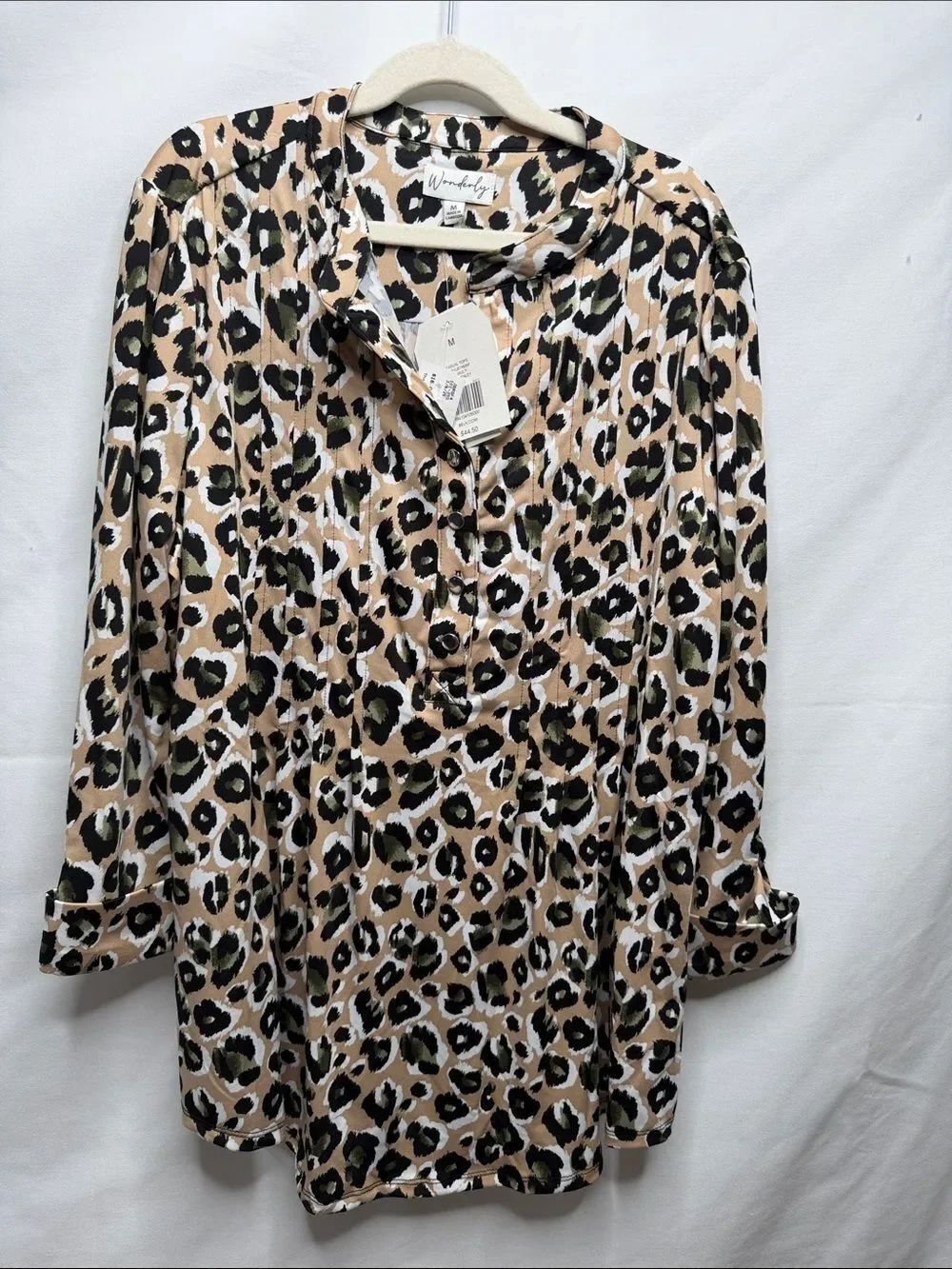 Wonderly Olive Black Beige Leopard-Print Button Tunic